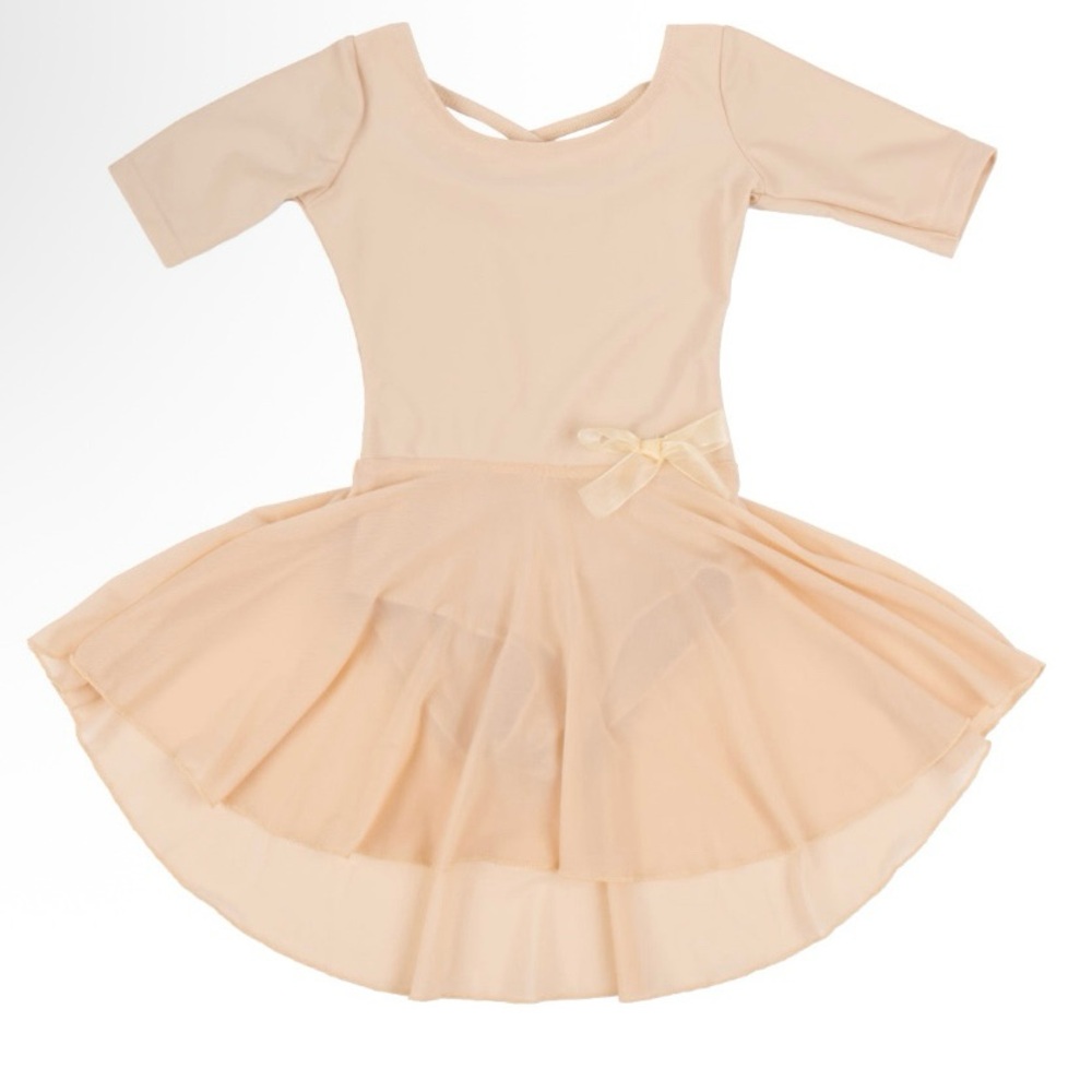 Leveret Girls Short Sleeve Skirt Leotard in Beige/Blush, Girls XS (4-6).